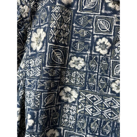 Woolrich Vintage Navy Tropical Fish Print Short Sleeve Button-Up Shirt Cotton XL - Picture 2 of 5